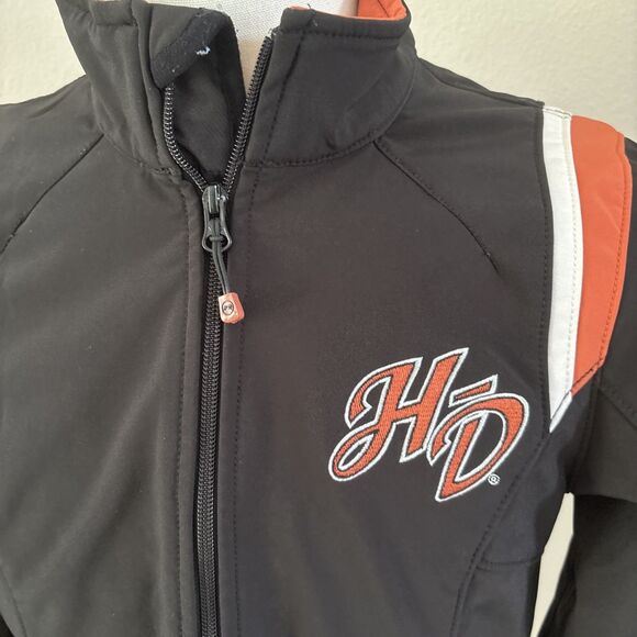 Harley Davidson Black Orange Full Zip Jacket Soft Shell Women’s Size Medium - Picture 3 of 16